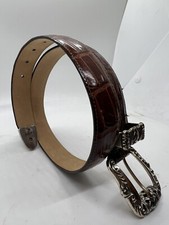 Brighton 1995 Croc Embossed Leather Belt W/Fancy Silver Buckle Women's Size S