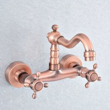 Antique Red Copper Wall Mounted Kitchen Bathroom Sink Faucet Hot Cold Water Tap