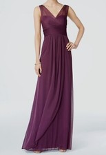 $360 Adrianna Papell Women Purple V-Neck Embellished Shirred Gown A-Line Dress 6