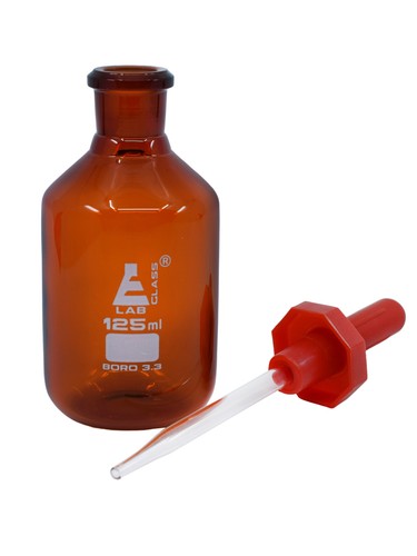 Dropping Bottle, 125ml (4.2oz) - Amber Colored Borosilicate Glass - Eisco Labs - Picture 2 of 3