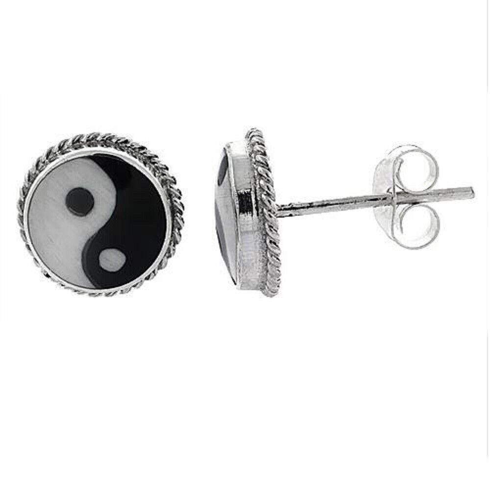 Sterling Silver Ear Studs with Yin Yang Sterling Silver Ear Studs with Yin Yang