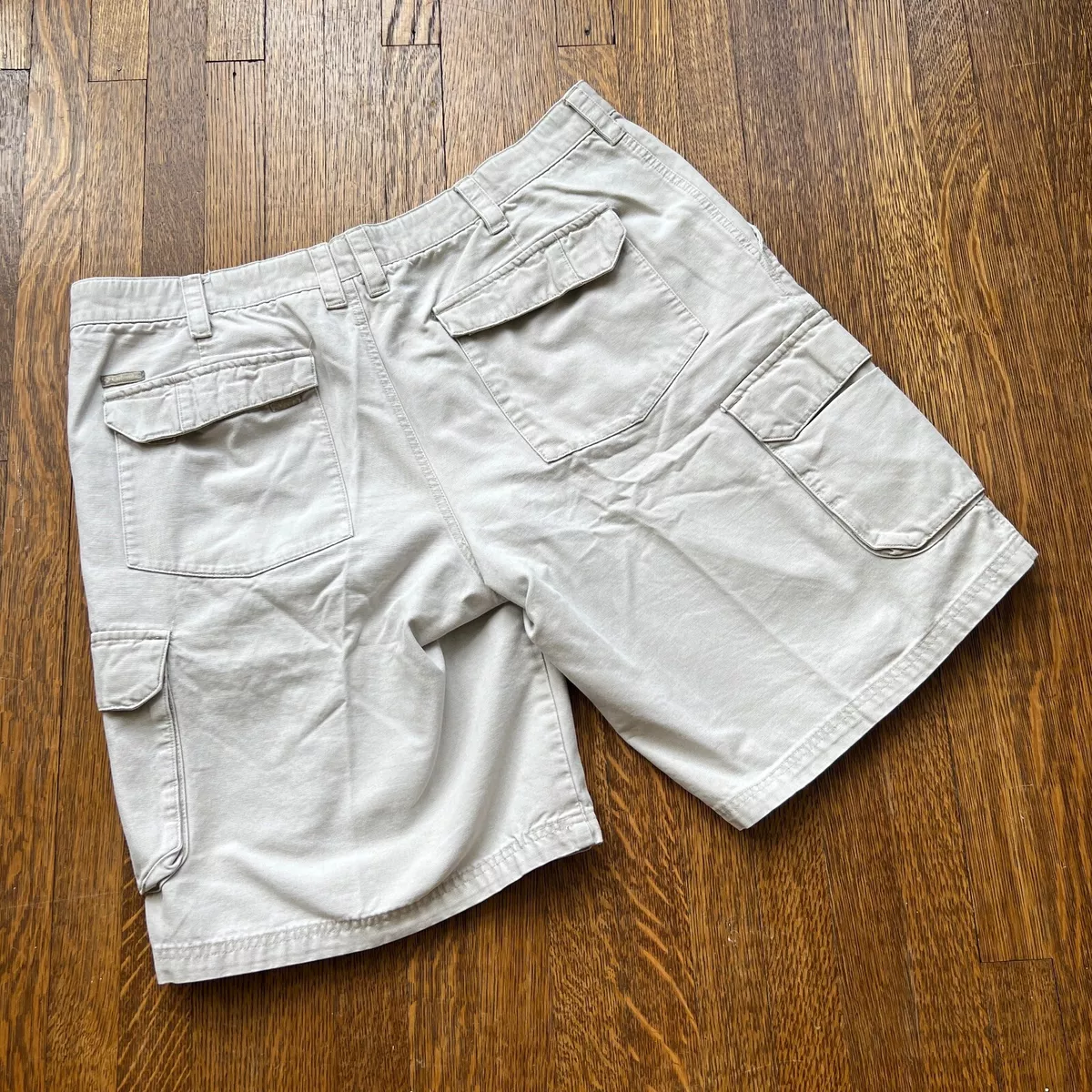 Columbia Beige Cotton Canvas Heavyweight Cargo Hiking Shorts