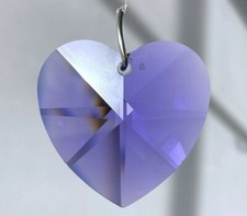 Swarovski Retired 28mm 8781 Blue Violet Heart Crystal Pendant Prism w Logo 1-1/8