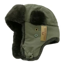 Olive Drab Aviator Faux Fur Winter Ski Trooper Trapper Ear Flap Hat Cap L/XL