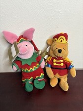 Lot Of 2 - NWT Disney Store ELF PIGLET Bean Bag Plush Winnie the Pooh Nutcracker