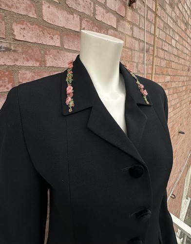 Blumarine Couture Blazer Jacket Black Roses Embroidered Neck Tailleur SZ IT42-S - Picture 3 of 23