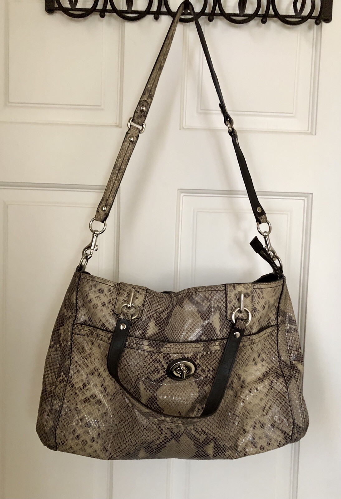 COACH Park Python Leather Print Convertible Handb… - image 2