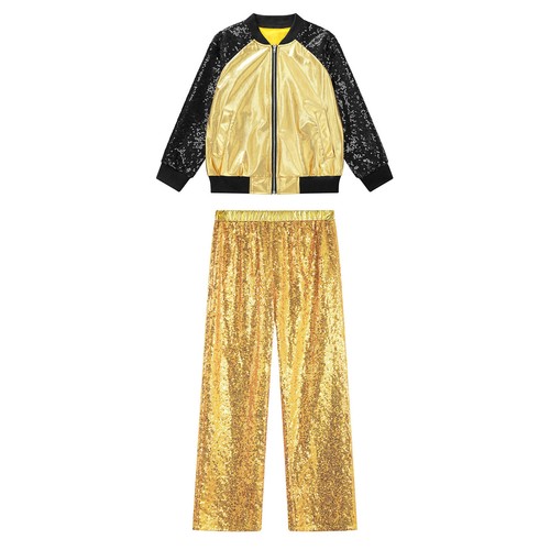 Kids Girls Dancewear Metallic Tracksuits Set Outfit Sparkling Jacket Dance 2pcs - Picture 6 of 133