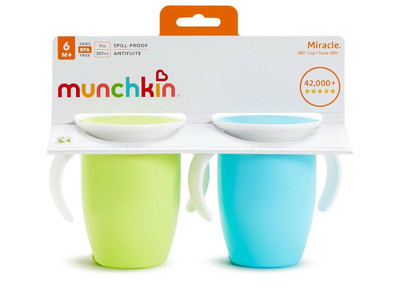 New Munchkin Miracle 360 Trainer Cup Green/Blue 7 Oz 2 Count (SH9)