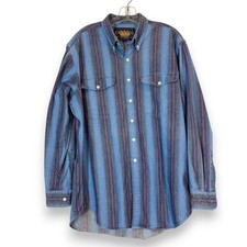 Ralph Lauren Vintage Chaps Shirt Large Blue Western Striped Button Down 90s