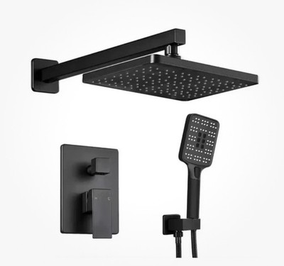 ELLO&ALLO 2-Handle 2-Spray of Rain Shower Faucet and HandShower Combo Kit Black