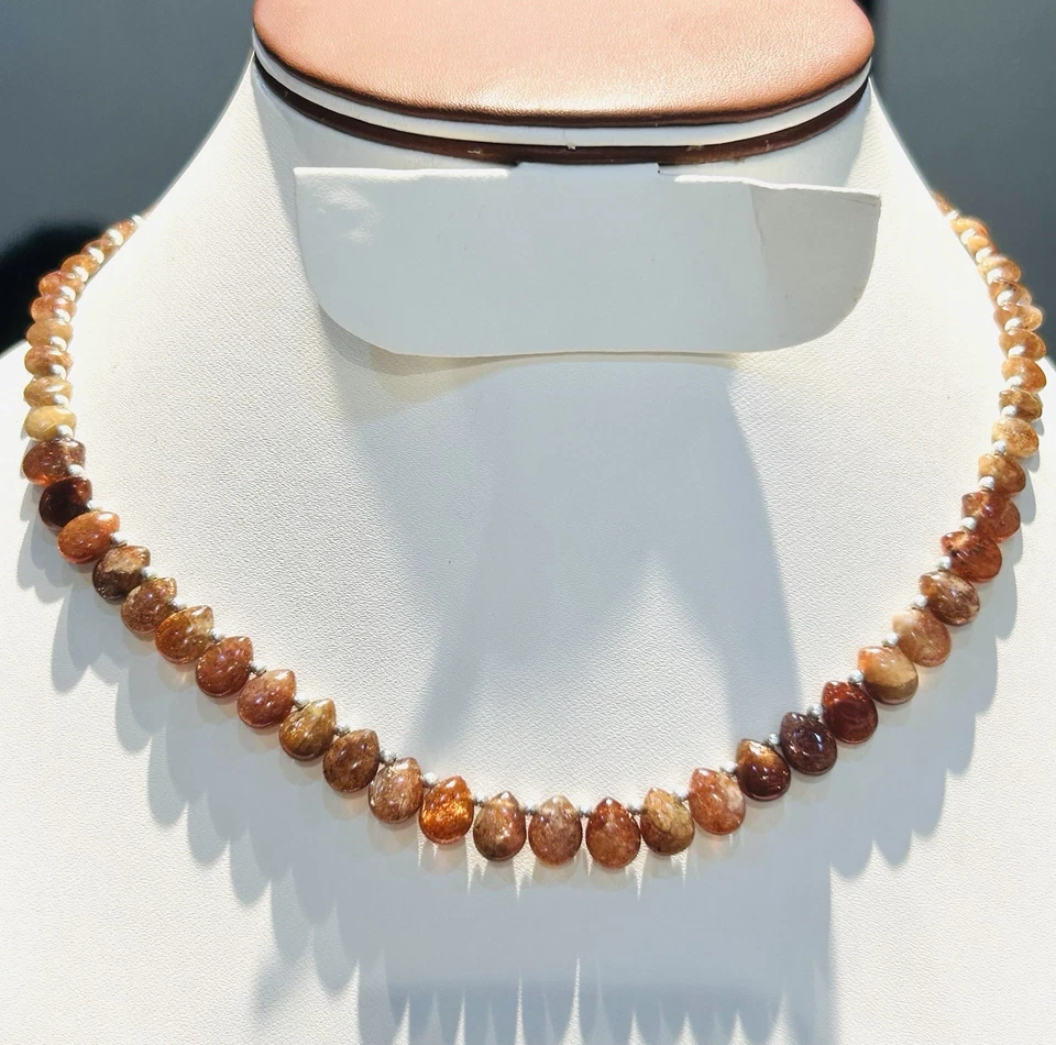 Collar de cuentas con forma de pera Sunstone Briolette para ella, 18"" Foto 4 de 4