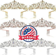 Pack 6 tiaras de cristal, corona de reina dorada para novias, ni as y mujeres.