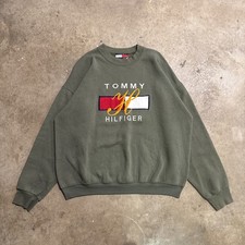 Vintage Tommy Hilfiger Sweatshirt Mens Large Green 90s USA Luxury Designer Logo