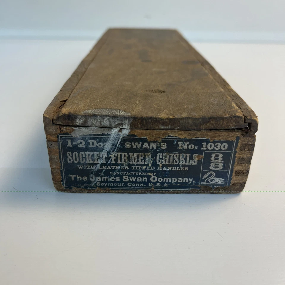 Caja Cincel Madera Temprana James Swan Co Nº 1030 Etiqueta Original 13.75 Pulgadas Vacía Foto 2 de 4