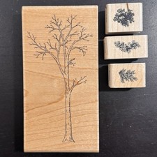 Stampington Large Tree Set Rubber Stamp Tree  3 Leaf Types 1994 P2009A-D Wood