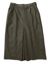 VTG Lodenfrey Skirt Womens 10 Green Midi Wool Blend Pleated Winter Lined Pockets