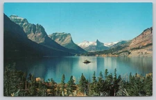 St. Mary Lake and Wild Goose Island Glacier National Park Photochrome Postcard