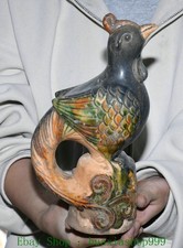 9.4"Old Chinese Dynasty Tang Sancai Porcelain Phonix Bird Beast Animal Statue