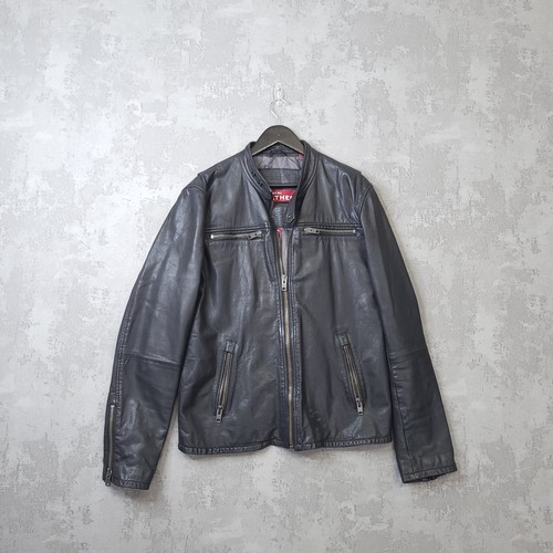 Superdry Biker Leather Jacket Men's X-Large Black Long Sleeve Outdoor Full Zip - Picture 2 of 12