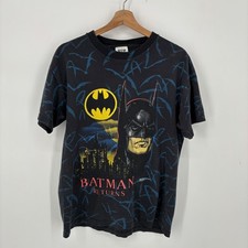 Vintage 1992 Batman Returns All Over Print T-Shirt Black Single Stitch Movie L