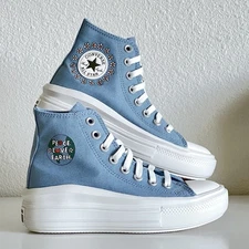Converse Move Platform Blue Canvas 'Peace Love Earth' Floral Embroidery A08194C