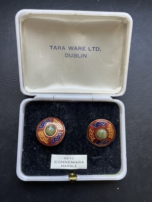 Vintage Connemara Marble  Irish Celtic Tara Ware Dublin Clip on Earrings