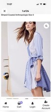 Anthropologie Maeve Newport Striped Wrap Dress Blue White Striped Coastal UK 12