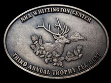 LC27117 VINTAGE 1970s  NRA  WHITTINGTON CENTER TROPHY ELK HUNT BELT BUCKLE