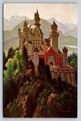 Vintage Hans Klatt Neuschwanstein Castle Postcard Noris Art Publisher Germany