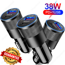 38W 12V USB C Car Phone Fast Charger Adapter PD/QC USB A Cigarette Lighter Plug
