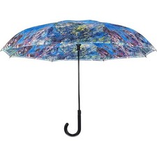 Galleria Monet Wisteria Stick Umbrella Reverse Close, Blue