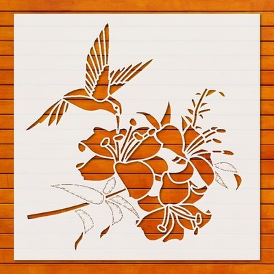 Reusable Flower & Hummingbird Design Clear Plastic Stencil Template - StencilAir