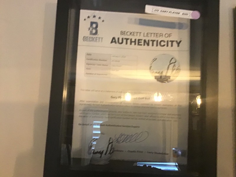 Autographed Gary Player Golf ball in a shadow box