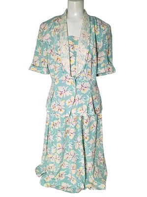 Leslie Faye Classics 2 Piece Floral Skirt Set 12 Lace Granny Modest Cottage 