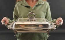 Large Antique W&S Blackinton Silverplate Covered Double Buffet Food Warmer Tray