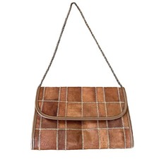 Vintage Varon Brown Lizard Patchwork Chain Strap Clutch Envelope Shoulder Bag