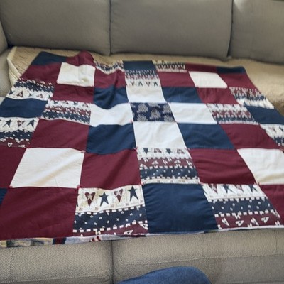4th of July Patriotic Stars Decor Blue Red White Quilt 50x50 Inch Handmade