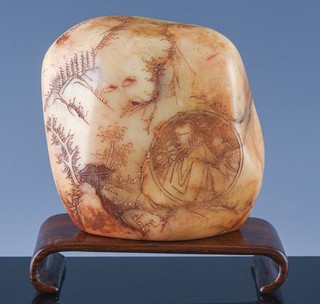 ANTIQUE CHINESE LANDSCAPE INSCRIBED SHOUSHAN SOAPSTONE SCHOLARS BOULDER SEAL