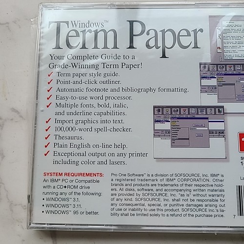 Pro One NEW Sealed Windows Term Paper Made Easy CD rom Tandy IBM PC Computer - Picture 4 of 6