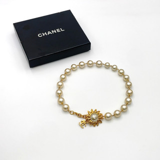 Auth Chanel Sunburst Pearl Coco Necklace 3920 engraved W/Box BA090053 2