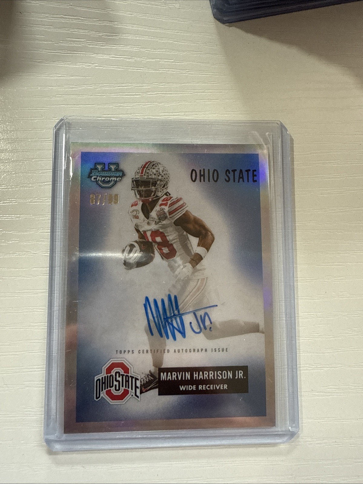 Marvin Harrison Jr. #55B-MHJ Football Cards 2023 Bowman Chrome University 1955 Autographs trading card — raw and PSA graded price guide