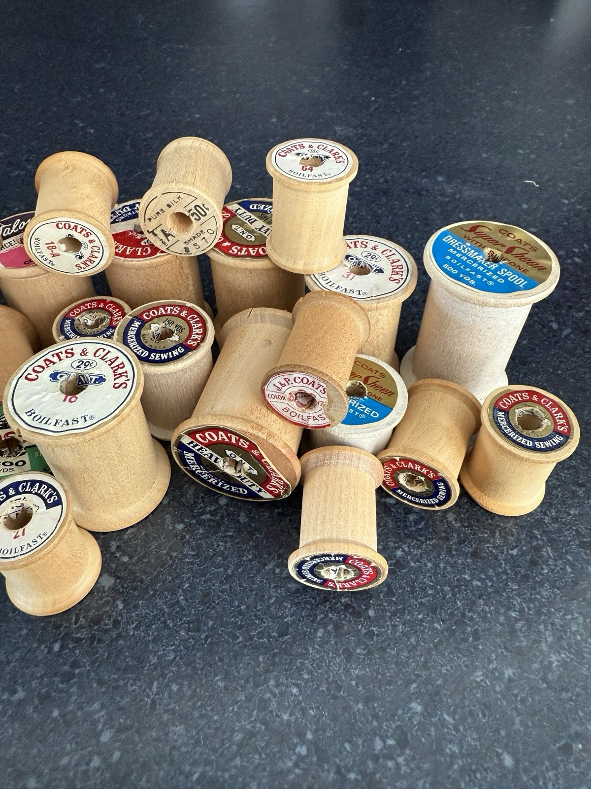 Vintage Wood Thread Spools Coats & Clarks Talon Conso Blossoms Empty Lot 26