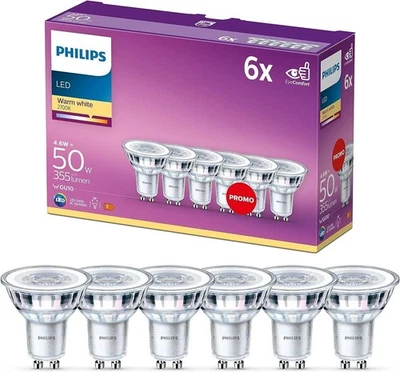 Philips LED Light Bulb 6 Pack [GU10 Spot] 4.6 W - 50 W Equivalent, Warm White