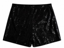 Youth Medium Black Sequin Dance Costume Shorts Elastic Waist Stretch Sparkly NWT