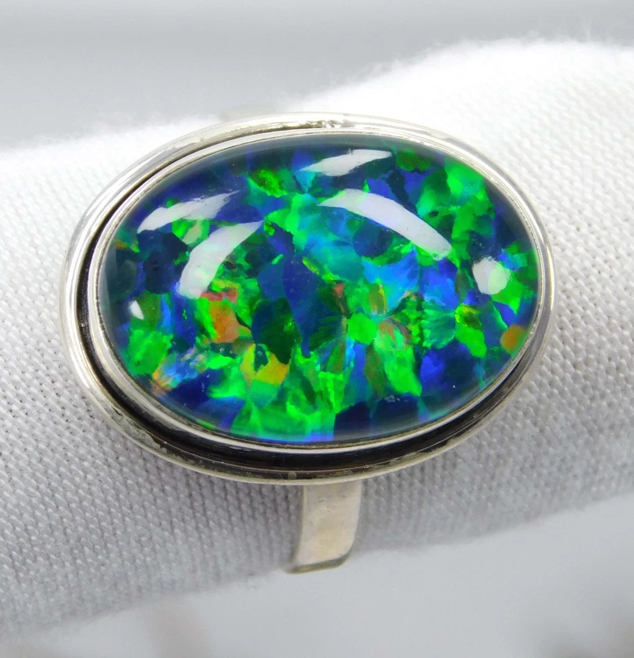 Anillo de ópalo aura australiano natural de 22,65 quilates de plata de ley 925 hecho a mano Foto 3 de 4