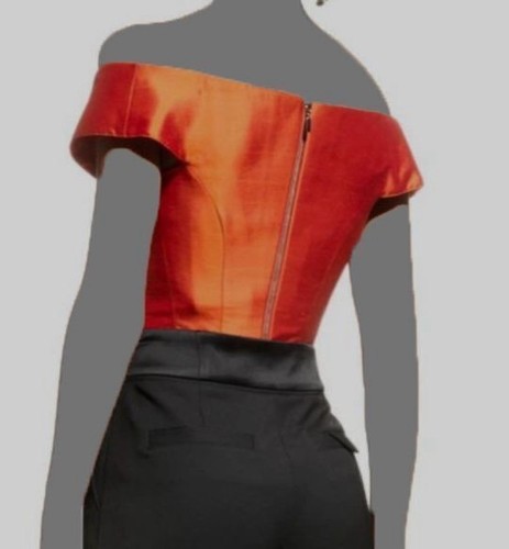 $420 Rozie Corsets Womens Orange Off-Shoulder Silk Corset Top Size US 6/ FR 38 - Picture 3 of 10