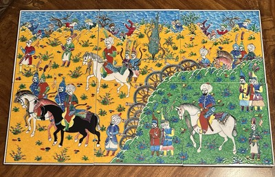 Vintage EVLIYA CELEBI KUTAHYA 6 Panel Tiles, Ottoman Warrior Scene