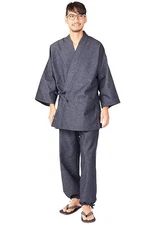 Watanosato Men's Samue Kimono (Top and Bottom Set) Made in Japan with Kurume