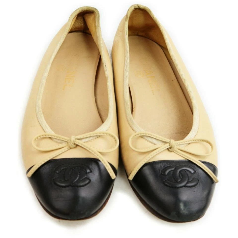 NEW CHANEL Beige Lambskin Cap Toe Ballerina Flats** CHOOSE YOUR